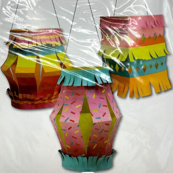 Destination Holiday Party Decoration 3 DIY Paper Lantern Kit Pink Confetti Blue - Picture 3 of 3